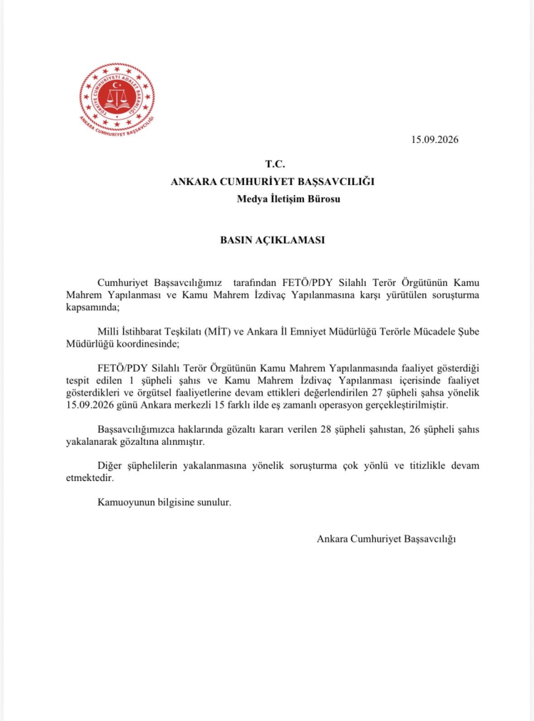 FETÖ'nün gizli yapılanmasına 26 gözaltı