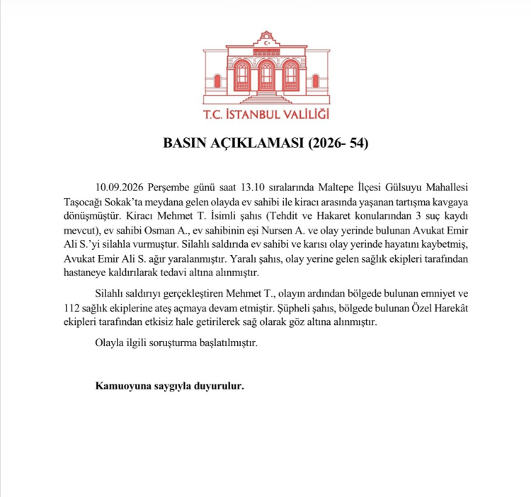 Maltepe’de kiracı-ev sahibi tartışması: 2 ölü, 1 ağır yaralı