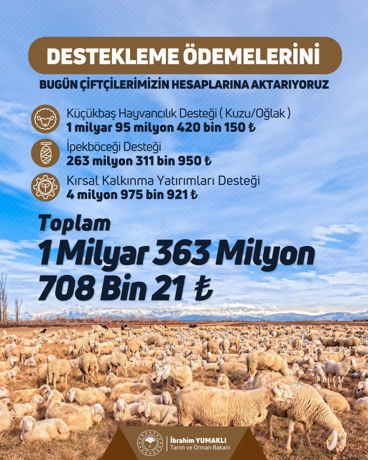 1,3 milyar TL'lik tarımsal destek ödemeleri hesaplarda