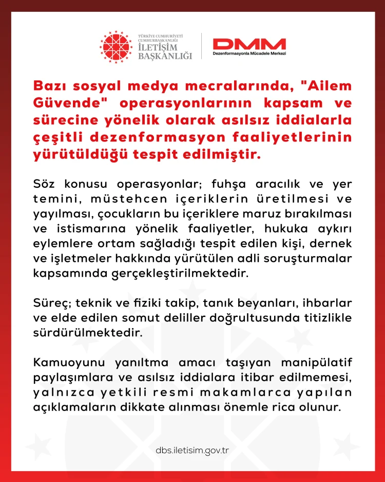 DMM'den “Ailem Güvende” operasyonlarıyla ilgili açıklama