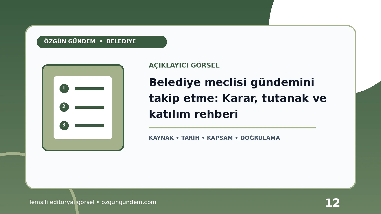 Belediye meclisi gündemini takip etme: Karar, tutanak ve katılım rehberi için Özgün Gündem tarafından hazırlanan açıklayıcı haber içi görsel