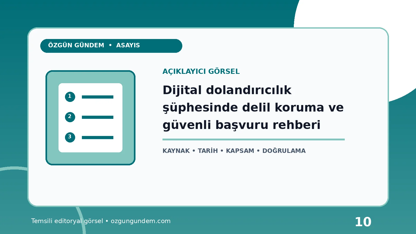 Dijital dolandırıcılık şüphesinde delil koruma ve güvenli başvuru rehberi için Özgün Gündem tarafından hazırlanan açıklayıcı haber içi görsel