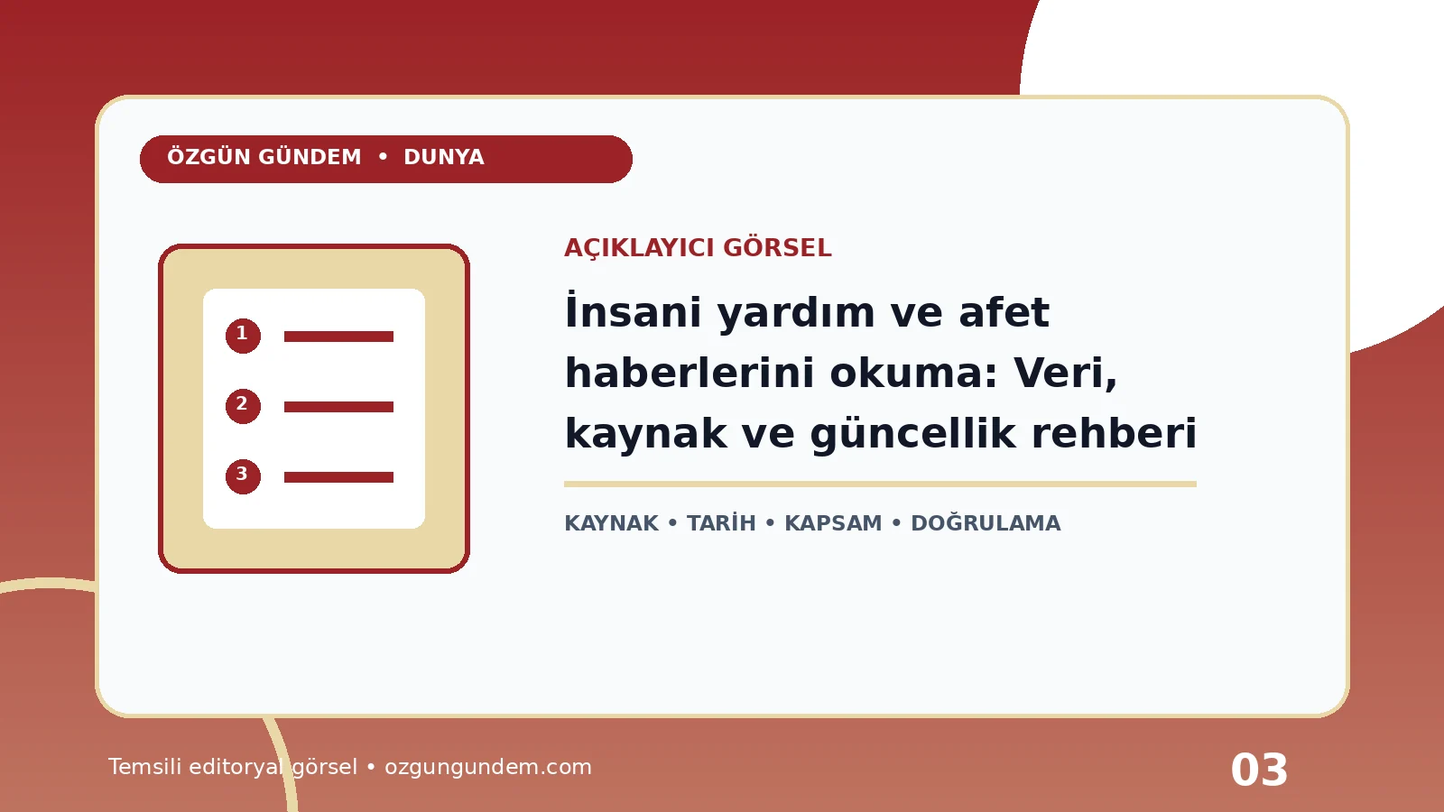 İnsani yardım ve afet haberlerini okuma: Veri, kaynak ve güncellik rehberi için Özgün Gündem tarafından hazırlanan açıklayıcı haber içi görsel