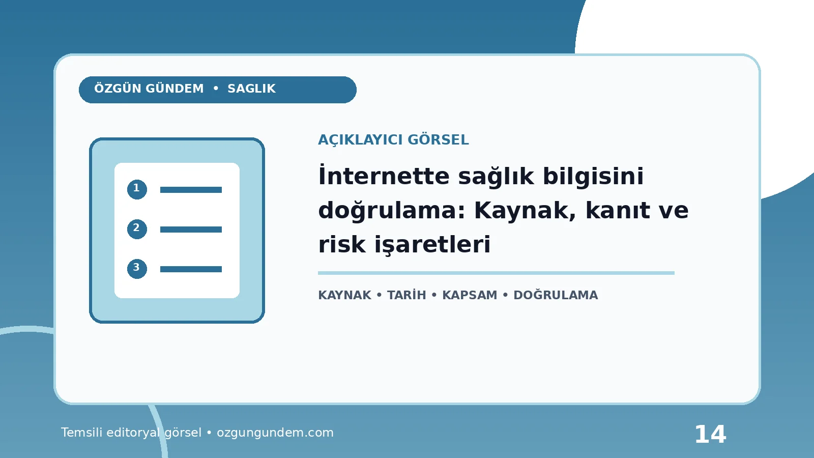 İnternette sağlık bilgisini doğrulama: Kaynak, kanıt ve risk işaretleri için Özgün Gündem tarafından hazırlanan açıklayıcı haber içi görsel